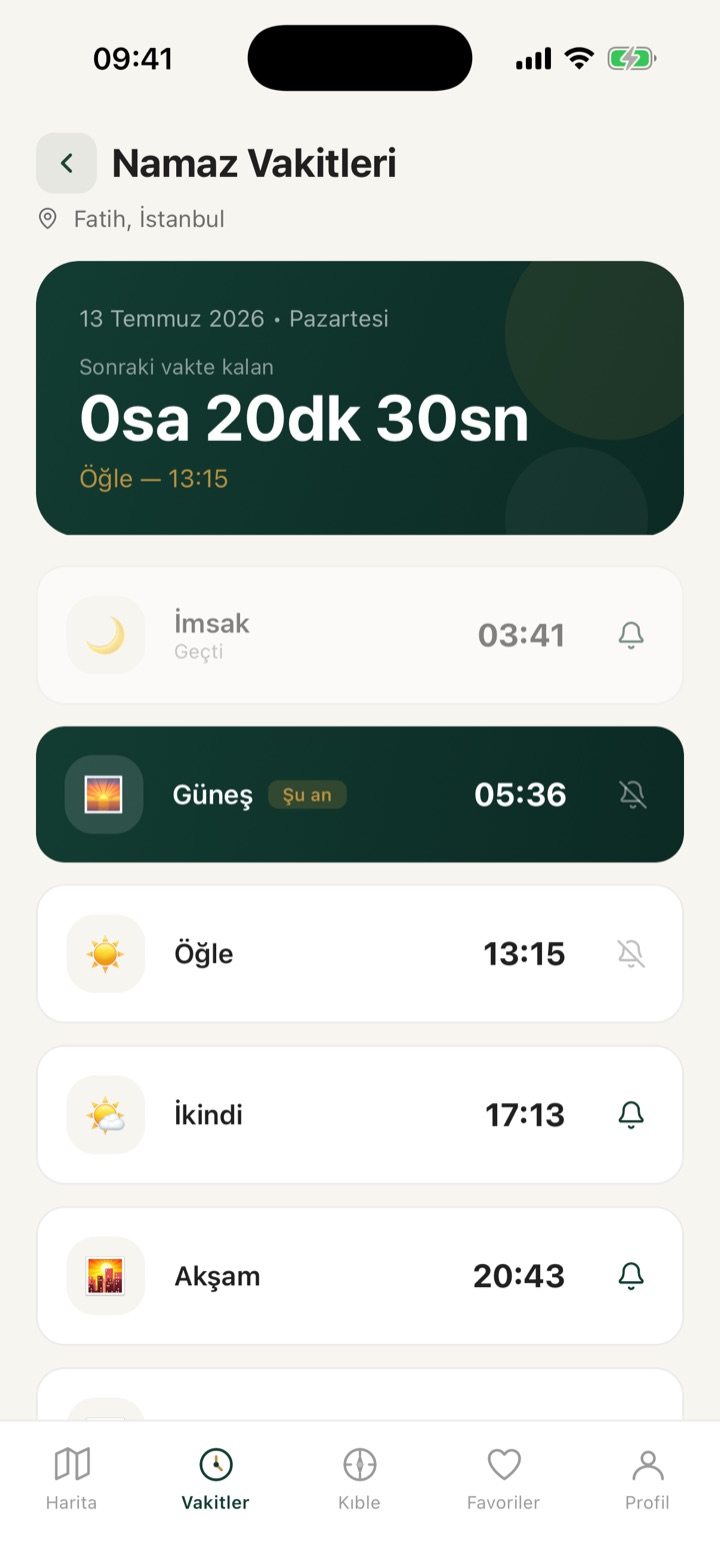 Mihrap namaz vakitleri ekranı